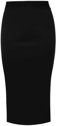 Amber Apparel Ladies Plain Office Stretch Bodycon Midi Pencil Skirt Black 8