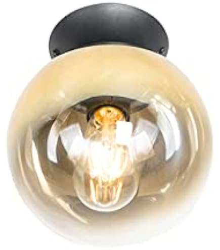 Qazqa Art Deco Pendelleuchte Pallon – Messing Mit Ozeanblauem Glas, 20 Cm, Dimmbar, E27