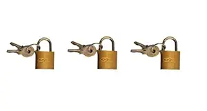 LITTLEMORE - Pack of 3 , Brass Padlock , Mini Lock 20MM Stainless Steel Lock with 2 Keys ,Ideal for Suitcase , Home shutters Cabinet