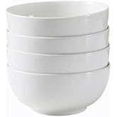 Vencier Set of 4 Porcelain 600ml Bowls | Cereal, Pasta, Noodles, Ice Cream | White Serving Bowls | Microwave Safe & Dishwashe
