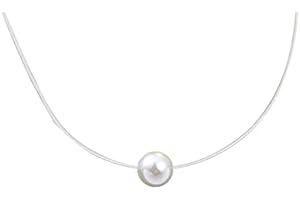 vissen Collier Solitaire Pendentif Femme en Zirconium Perle Colliers Invisible Nylon Transparent 925 Argent Bijoux Simples et Élégants