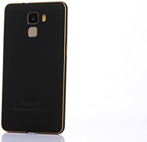 iNeway 3in1 set,Aluminum Metal Bumper Frame Case with Baking varnish 3D arc rubber[newest version]Shockproof PC Back Plate Cover(gift:Tempered glass film Screen Protector and clear TPU case),for HUAWEI Honor7,metal arc PC-Black