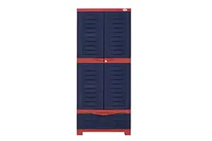 Supreme Fusion-02 BDR 1 Almirah Center Drawer Storage Cupboard - Red & Blue