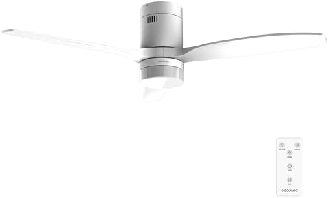 Cecotec Ventilatore da Soffitto con Luce e Telecomando EnergySilence Aero 4600 Arctic White&White. Motore DC 38W, Diametro 132cm, Lampada LED 18W, 3 Pale, 6 Velocità, Timer 8h, Ultra Silenzioso