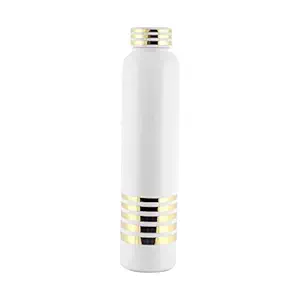 KEDY White Bottle Golden Lining Water Bottle for Fridge, for Home Office Gym School Boy & Girl, Unbreakable 1000 Ml Plastic Water Bottle (2)