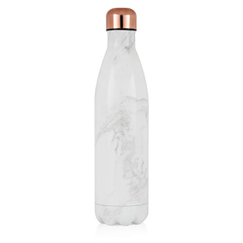 Tower - Borraccia Sportiva da 750 ml, Isolamento sottovuoto, Marmo Bianco e Oro Rosa, Grande