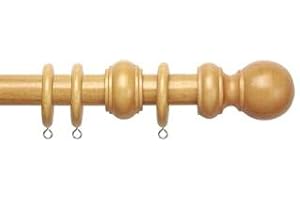 NEW EDGE BLINDS 28mm Fixed Wooden Curtain Pole Set (Light Oak, 400cm)