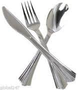 Disposable / Re-Usable Silver Metallic Finish Cutlery Set - Would You Believe It's PLASTIC !! (150)