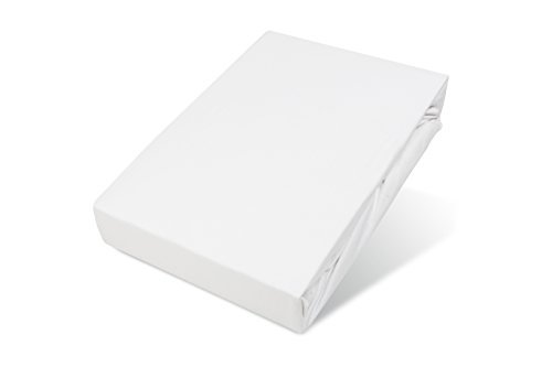 Spannbettlaken Boxspringbett PREMIUM Weiß 190g/m² Steghöhe 40 cm Spannbett-Tuch Boxspringbett-Bezug ÖKO-TEX STANDARD Rundum-Gummi Bett-Laken Bettbezug für 180×200 200×200 180×220 200×220 - 4