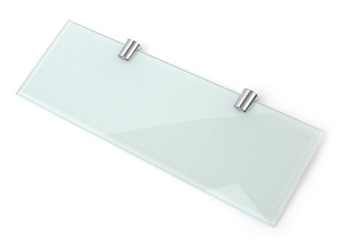 BSM Marketing White 6mm Thick Glass Shelf With Two Chrome Finish Brackets 300x100mm Toughened Safety