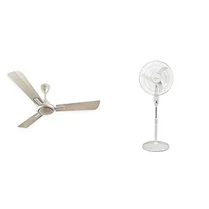 Havells Ambrose 1200mm Ceiling Fan (Gold Mist Wood)+Havells Sprint High Speed 450mm Pedestal Fan (White)