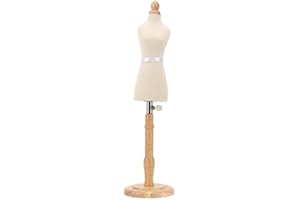 FOCKET Manichino femminile con supporto, altezza regolabile da 45,7 a 58,4 cm, corpo manichino con base in legno, manichino appuntabile, espositore per gioielli per da cucito