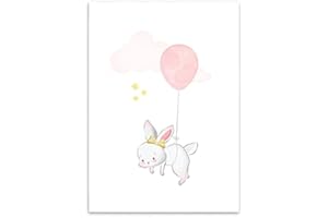 LaLe Living Hochwertiger Leinwanddruck mit süßem schwebendem Bunny als Motiv A4 21x30cm (ohne Rahmen)