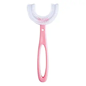Gohil Accessories U Shaped Toothbrush for Kids Manual Whitening Toothbrush Silicone Brush Head for Kids Children Infant Toothbrush For 2-6 Years Mouth-Cleaning (PINK)