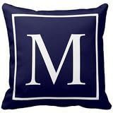 Customize monogram on navy blue pillow Personalized 18x18 Inch Square Cotton Throw Pillow Case Decor Cushion Covers