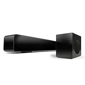 Carvaan Musicbar CBWY121 120W 2.1 channel Bluetooth Soundbar with Carvaan Signature sound, wired Subwoofer, FM, 500 pre-loaded songs, HDMI, Co-axial, Aux In, Remote control & 4 audio modes (Cosmos Black color)