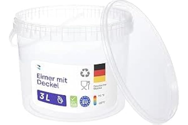 Hink med lock, 10 x 3 l transparent – livsmedelssäker, stabil, lufttät – plasthink med handtag – tom, 10 stycken på vardera 3 liter