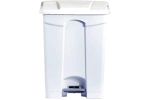 L2G - Poubelle Plastique 90 Litres - En Polypropylène - Conception aux Normes HACCP - Commande par Pédale - Deux Roulettes Arrière - Blanc