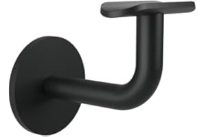 Sellon24® Supporto per corrimano in acciaio inox, colore nero, RAL 9005, colore nero, supporto da parete in legno, tubo in acciaio inox, 42,4 mm, ringhiera per scale opaco