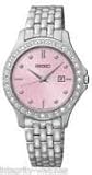 Seiko Rosa Perlmutt Zifferblatt Swarovski-Kristall Edelstahl Damen-Armbanduhr sxdf89