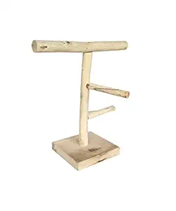 KSK Training Gym Cum Exercise Stand with Stairs Natural Wood Playful Perch Bird Stand for Parakeets Cockatiels, Conures, Love Birds,Grey perrot (KSKWBTS002S, 12 INCH)