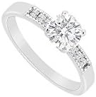 Cubic Zirconia Round and Princess Cut Engagement Ring in Sterling Silver 0.60 Carat CZs