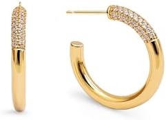 SINGULARU - Orecchini Cerchio Alma. Ottone con Placcatura Oro 18Kt. Dettagli in Zirconi. Chiusura Congo/Click. Gioielli da Donna