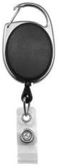 Retracting ID Card/Badge Reel, BLACK, 30'' Retractable Nylon Cord, Carabiner Style (Sold Individually) by ProID