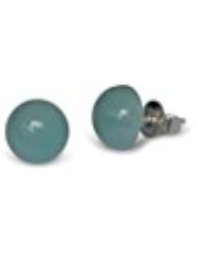 Amazonit Ohrstecker, natürlich, flache Rund, 8mm, 925 Silber