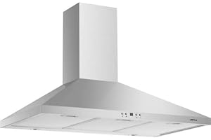 Hotte decorative murale Airlux AHP975IX - Hotte aspirante Pyramide - largeur 90 cm - Débit d'air maximum (en m3/h) : 729 / 760 - Niveau sonore Décibel mini. / maxi. (en dBA) : 56 / 72