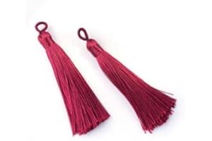 QPSUPPLIES 5 x Dark Red Silky Soft 8cm-9cm Tassels with Hanging Loops. For Making Bookmarks, Jewellery Bling, Pendants Decoration and other Crafts