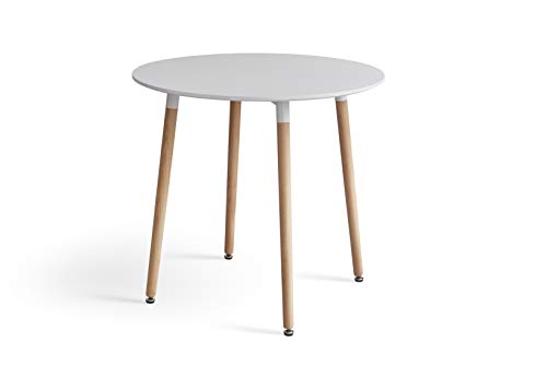 WV LeisureMaster, tavolo da pranzo rotondo, con gambe in legno, per cucina, soggiorno, tempo libero, tavolino da caffè in legno, bianco, sala da pranzo, arredamento per la casa, 80 x 80 x 75 cm