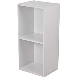HOMEA Cube de Rangement 2 Niches, Panneaux de Particules, Blanc, 34,4x29,5x67,6 cm