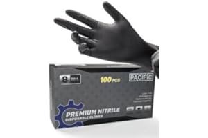 PACIFIC PPE Pacific - Guanti in nitrile nero resistente, 8 mm, per uso alimentare, senza lattice, meccanici, con impugnatura testurizzata a diamante, taglia L