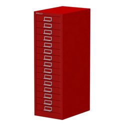 Bisley 15 Drawer Cabinet Red All-steel construction with chrome plated D-ring handles and index card holder 532541