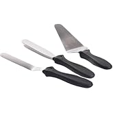 3'l&uuml; Profesyonel Pasta Spatula Seti, Siyah Ergonomik Saplı, Kek Kreması S&uuml;rme ve Dekorasyon i&ccedil;in Mutfak Aletleri Pasta S&uuml;slem
