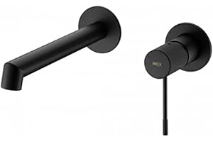 MICE COLLECTION IMEX - Grifo lavabo empotrado - Monomando grifo de baño con sistema de montaje en pared, kit para montaje final Serie Line Negro Mate - GLD038/NG