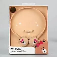 My Party Suppliers KN-200 Cartoon Girl Bear Pattern 3.5mm Wired Headphone Cute Teddy Bear Music Earphone Headset for Students Girls/Headphone for Online Classes