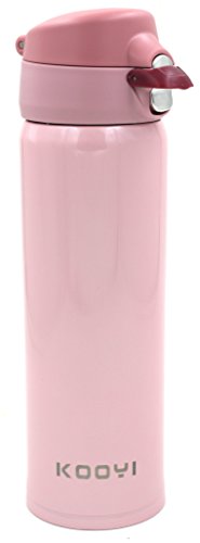 Kooyi Vakuum Isolierbecher aus Edelstahl, Kaffeebecher Reisebecher 450 ml, Koffee to go Becher, einhändig zu öffnen und Trinken, 100% auslaufsicher BPA frei (Rosa) - 3