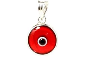 PRIMEONE Silver Plated 925 Sterling Silver 10 MM Glass Turkish Evil Eye Charm Pendant for Protection - 4 Colours Available -DIY Charm for Any Necklace