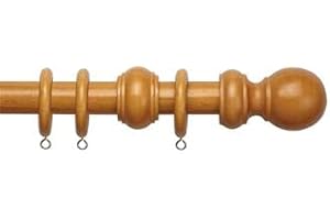 NEW EDGE BLINDS 28mm Fixed Wooden Curtain Pole Set (Mid Oak, 240cm)