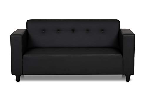 aquinos Pedro Sofá Salón 3 Plazas Economico de Salón Capitoné Estrecho Piel PU Color Negro, Medida sofá: 170 x 79 x 80 cm