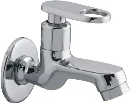 ATHEM Brass Bib Cock/Tap for Kitchen and Bathroom | Short Body, Silver, Chrome Finish, Pure with Wall Flange