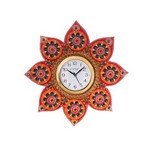 eCraftIndia Green Crystal Studded Decorative Papier-Mache Wooden Handcrafted Wall Clock