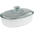 CorningWare French White 1.5 Quart Oval Casserole Bundle: 1.5 Oval with Glass Lid