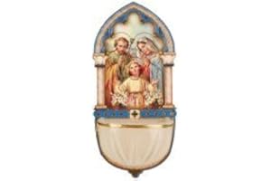 Catholic Gift Shop Holy Family Luminous Holy water Font with Gold Foil Highlights - Nativity