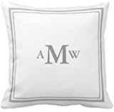 Decors Elegant Monogram Pillow Case Cushion Cover Home Sofa Decorative 16 X 16 Squares - Silver (One Side)