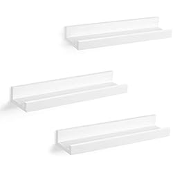 SONGMICS LWS38WT Étagères murales flottantes en Bois, 38 x 10cm, pour Cadres, Photos, Livres, Exposition, Rangement, Blanc, Lot de 3