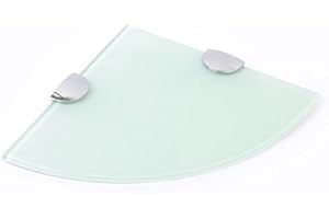 BSM MARKETING Eckregal aus gehärtetem Glas, 200 mm, 6 mm dick, für Badezimmer / Schlafzimmer / Küche, mit großen Chromstützen