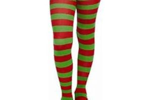 BFD ONE ELF BOOTS ELF SHOES ELF HAT OR ELF TIGHTS CHRISTMAS FANCY DRESS ELF SHOE ACCESSORY ADULTS SANTA'S LITTLE HELPER GREEN AND RED OR BROWN (Elf Tights Striped)